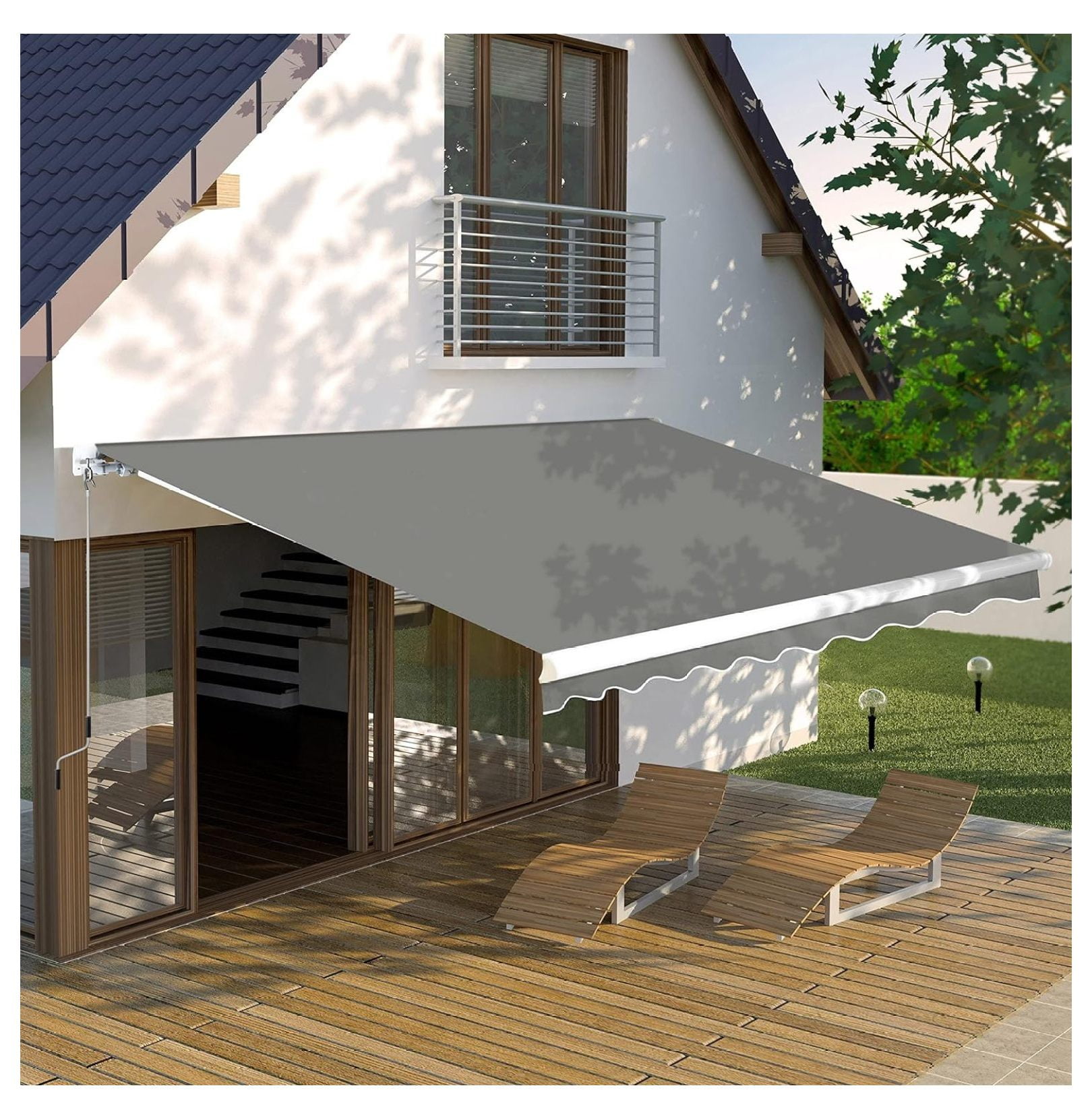 8x7 FT Manual Retractable Patio Awning, Outdoor Window Sun Shade