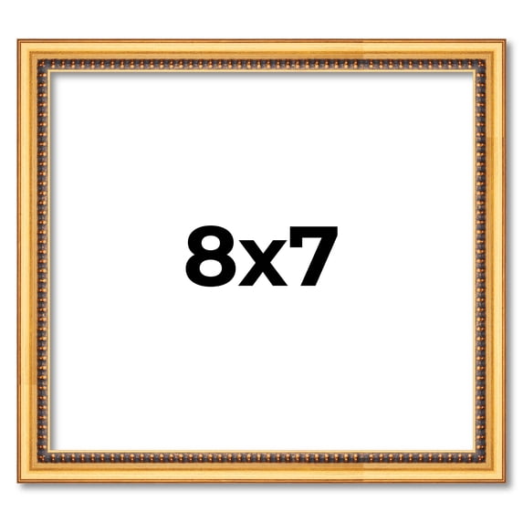 8x7 Frame Beaded Gold Solid Wood Picture Frame | 0.75 Inches Moulding Width | Liscio Oro