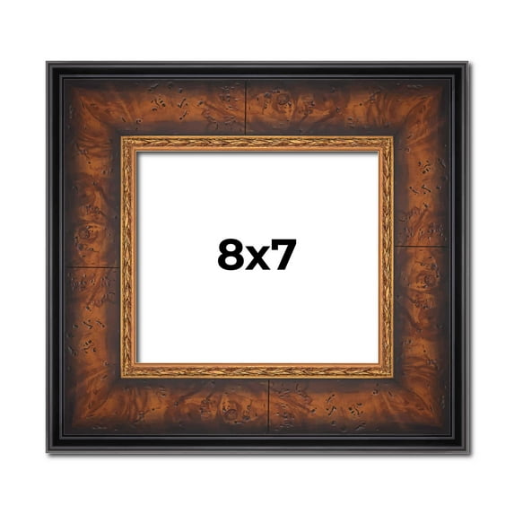8x7 Frame Brown Walnut Gold Ornate Trim Solid Wood Plein Air Picture Frame | 3 Inch Moulding Width