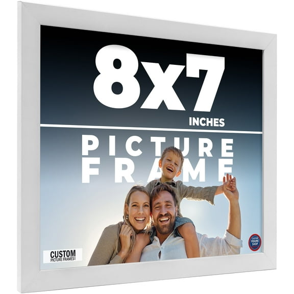 8x7 Frame White Solid Wood Picture Frame Includes UV Acrylic Shatter Guard Front, Acid Free Foam