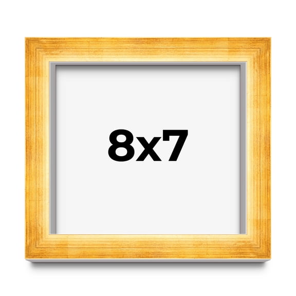 8x7 Shadow Box Frame Gold | 1.625 Inches Deep Real Wood Traditional Shadowbox Display Frame | UV