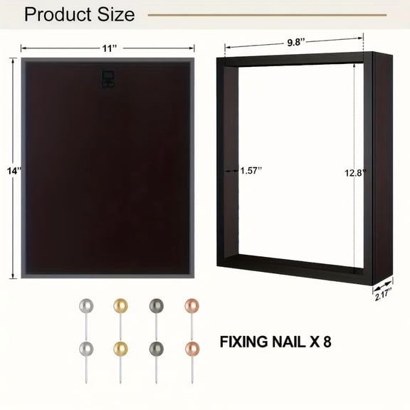 8x8 & 8x10 Shadow Box Frame with Glass Door, 11x11 & 11x14 & 12x16 Display Case for Wall Mount, 1.5" Depth for Memorabilia, Pictures, Wedding, Flowers, Medals, Tickets, Includes 6 Stick Pins
