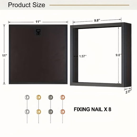 8x8 & 8x10 Shadow Box Frame with Glass Door, 11x11 & 11x14 & 12x16 Display Case for Wall Mount, 1.5" Depth for Memorabilia, Pictures, Wedding, Flowers, Medals, Tickets, Includes 6 Stick Pins