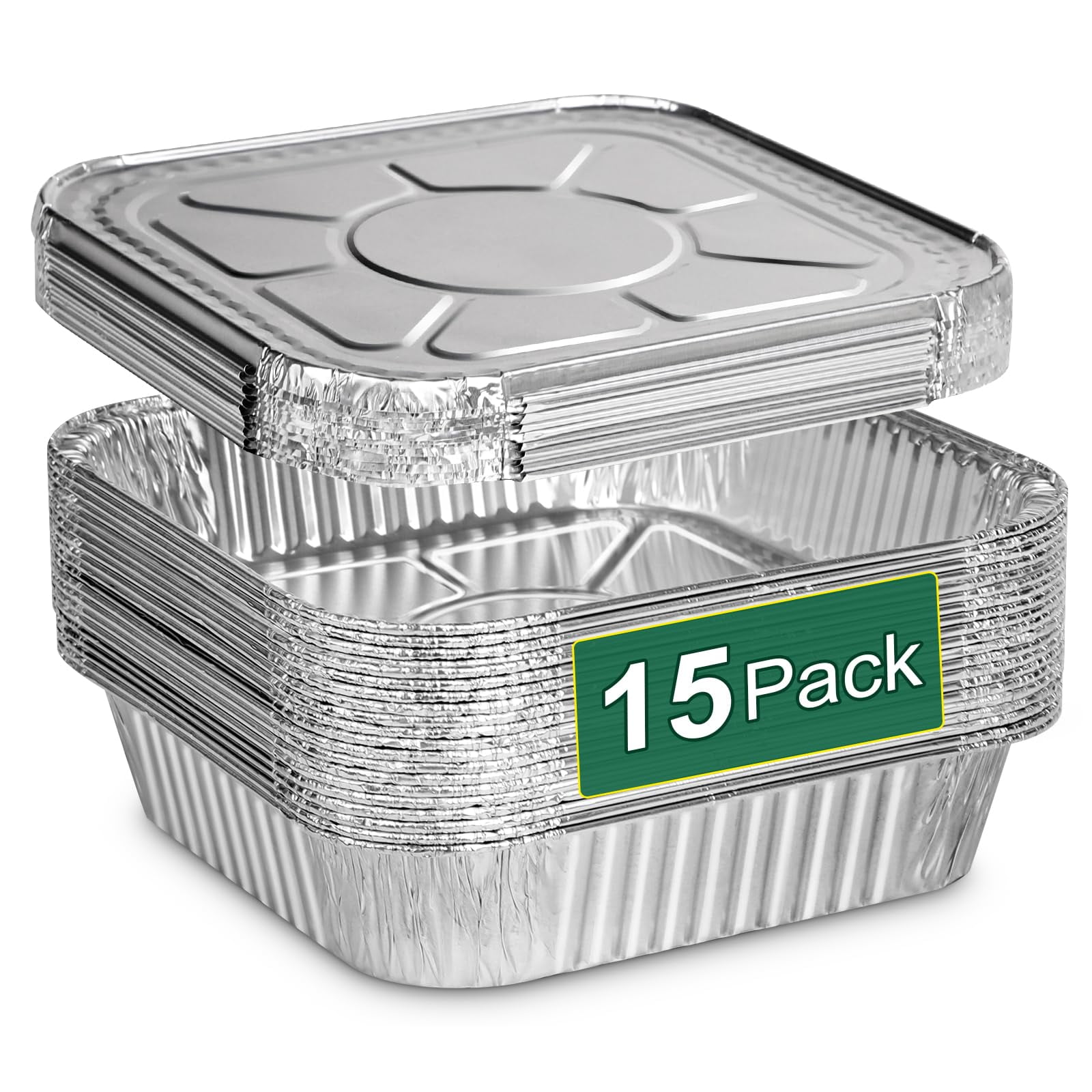 8x8 Aluminum Foil Pans with Lids 15 Pack Square Disposable Baking