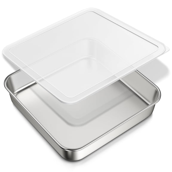 8x8 Baking Pan with lid, 304 Stainless Steel Square Cake Pan, Commercial Grade Bakeware for Cakes Brownies Casseroles, Thicker Rectangle Sheet Cake Pans, Non-toxic & Heavy Duty & Dishwasher Safe