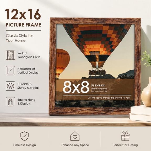 8x8 Brown Picture Frame, Square Wall Hanging Gallery Photo Frame and Tabletop Display Frame, Decorative Home Decor