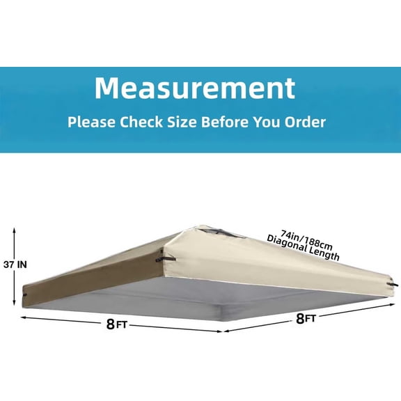 8x8 Canopy Replacement Top Cover with Air Vents for ez up Pop up Canopy Gazebo Tent with Adjustable Straps, Waterproof & Anti- for Outdoor Shade (Top Only, Frame Not Included) (Beige)