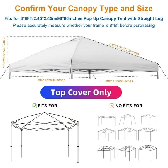 8x8 Canopy Top Cover with Vent, Waterproof and Resistant for Outdoor Garden Camping