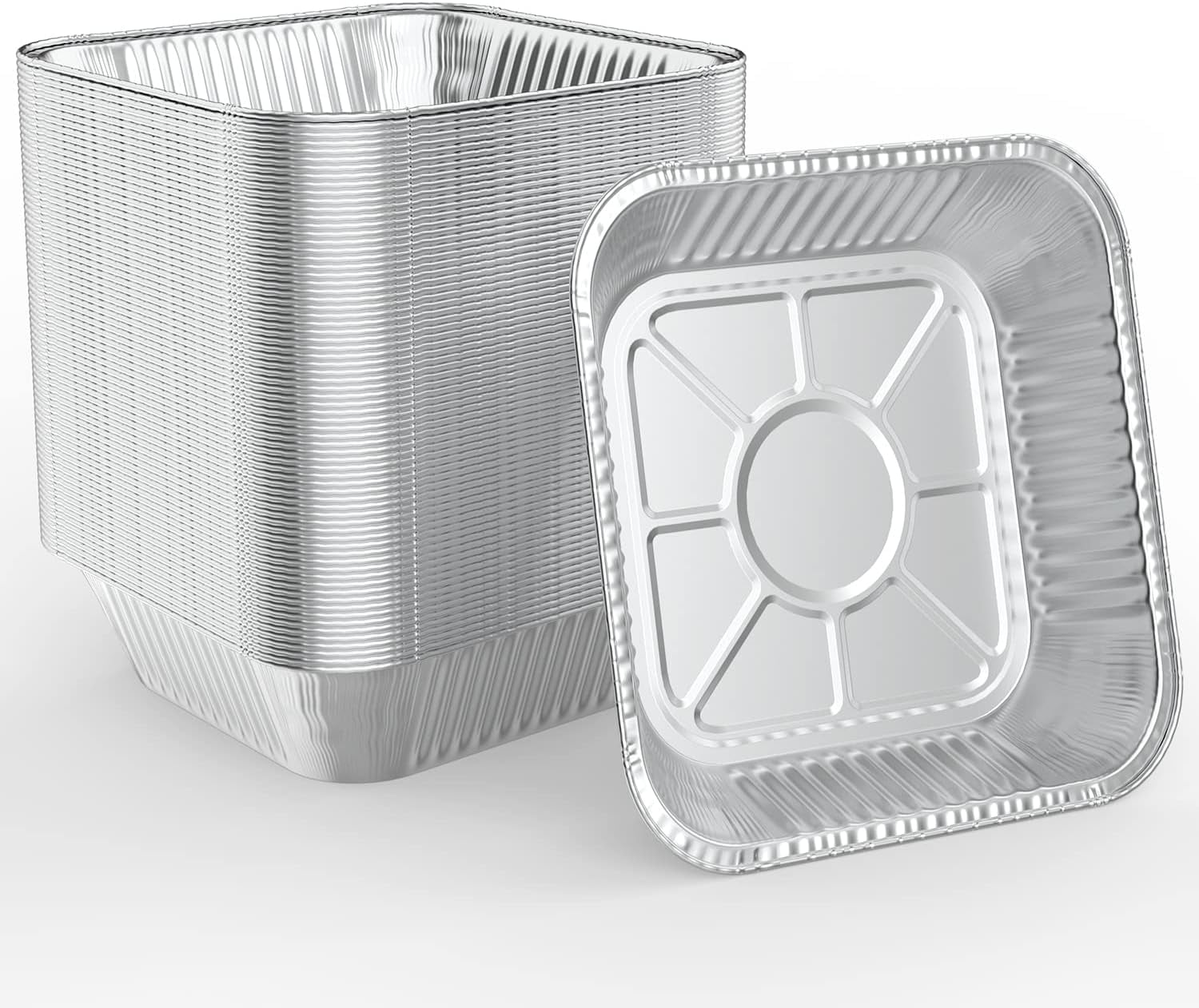 8x8 Disposable Aluminum Pans - 50 Pack Foil Pans For Cooking, Baking