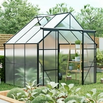 8X6FT-Black Double Door Polycarbonate Greenhouse Raised Base and Anchor Aluminum Heavy Duty Walk-in Greenhouses for Outdoor Backyard in All Season