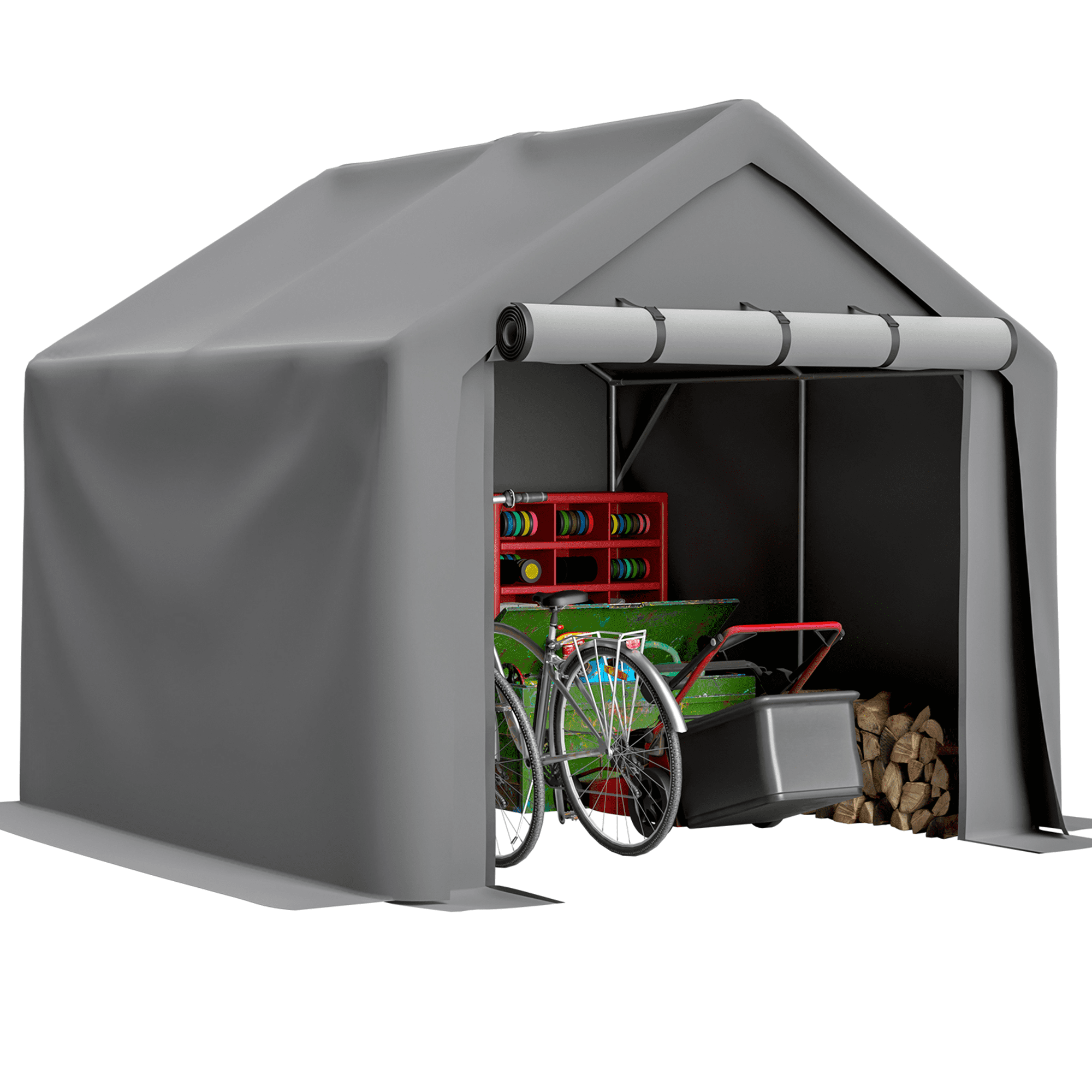 8x8 FT Heavy Duty Outdoor Storage Shed - Waterproof Bike Storage Tent with UV Resistant Silver Coated Fabric - Multi-Purpose Carport Canopy Shelter for Bicycles, Garden Tools, Equipment & Vehicles