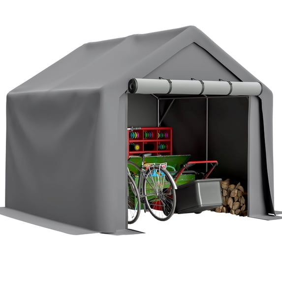 8x8 ft Outdoor Storage Shelter Shed- Waterproof & UV-Resistant Heavy Duty Storage Tent with Roll-up Door, Portable Garage Storage shed for Bike, ATV, Motorcycle Shelter, Gray