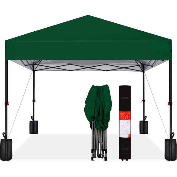 8x8 FT Pop Up Canopy Tent, Mechanical One-Touch Hub Lock Instant Gazebo with 4 Weight Bags and Carry Case, Compact Outdoor Sun Shade for Personal Events, Adult Lightweight Furniture