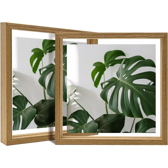 8x8 Floating Frames Set of 2, Double Plexiglass Picture Frame, Made of Solid Wood Display Any Size Photo up to 8x8, Wall Mount or Tabletop Standing, Carbonized