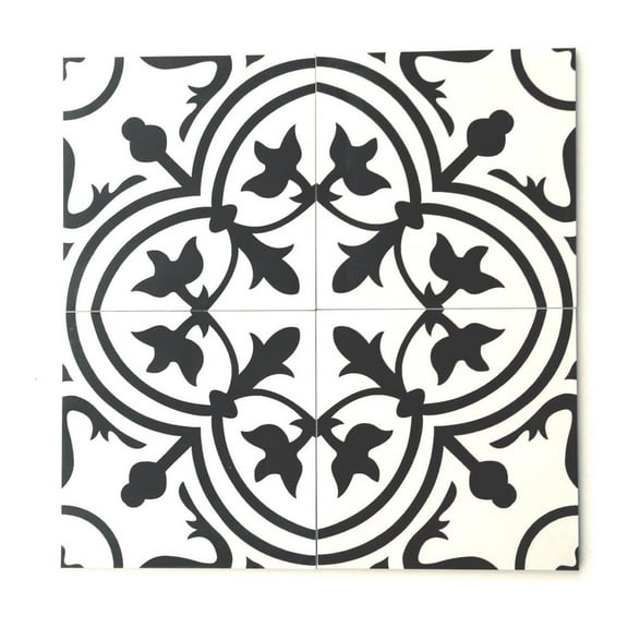 8x8 Flora Black White Porcelain Tile by CintBllTer (10pcs)