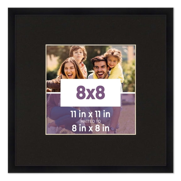 8x8 Frame Black With Black Picture Mat For 8x8 Photo - Black 11x11 Frame To Display Print or Poster