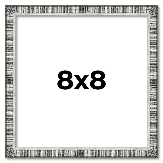 8x8 Frame Silver Grey Distressed Solid Wood Picture Frame | 0.75 Inch Moulding Width | Interior