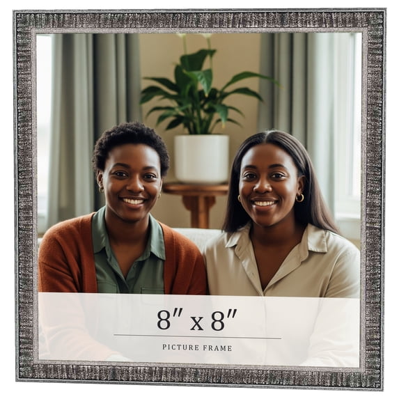 8x8 Frame Silver Grey Distressed Solid Wood Picture Frame | 0.75 Inch Moulding Width | Interior