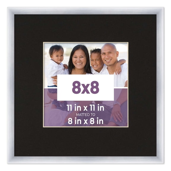 8x8 Frame Silver With Black Picture Mat For 8x8 Photo - Silver 11x11 Frame To Display Print or