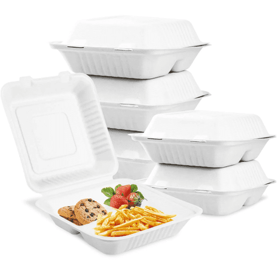 8x8 Inch 3 Compartment PP To Go Food Containers with Lids 150 Pack, Leak Resistant Takeout Containers, Microwave & Freezer Safe, Stackable Meal Prep Containers BOSPHORA