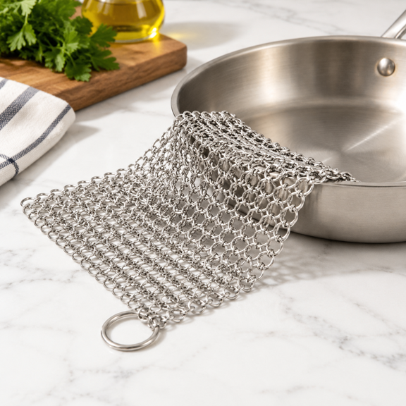 8x8 Inch 304 Stainless Steel Chainmail Scouring Pad for Cookware