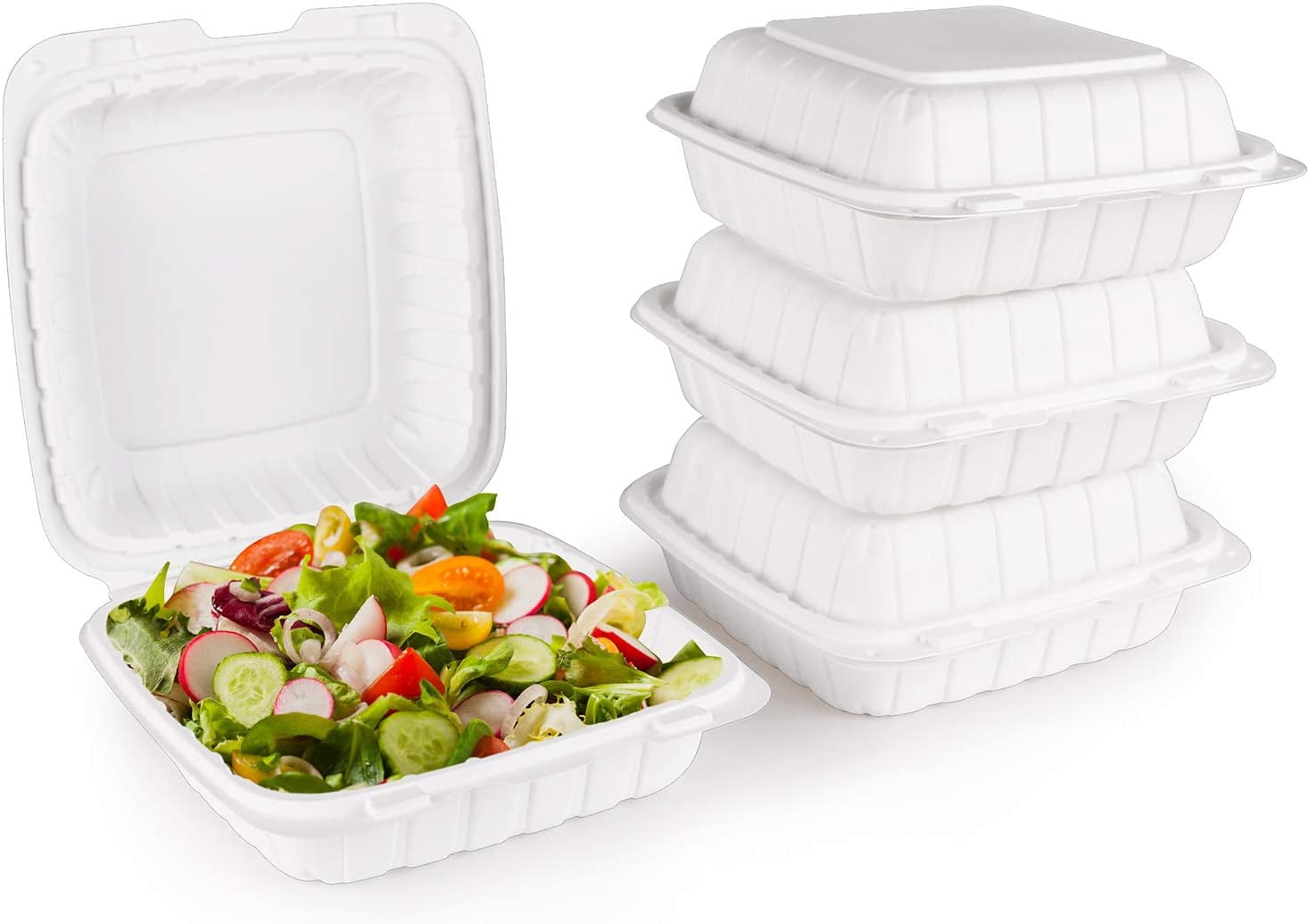 Polypro Containers [8x8-Inch, 50 Pieces Disposable To Go Box Containers, Plastic Clamshell ...
