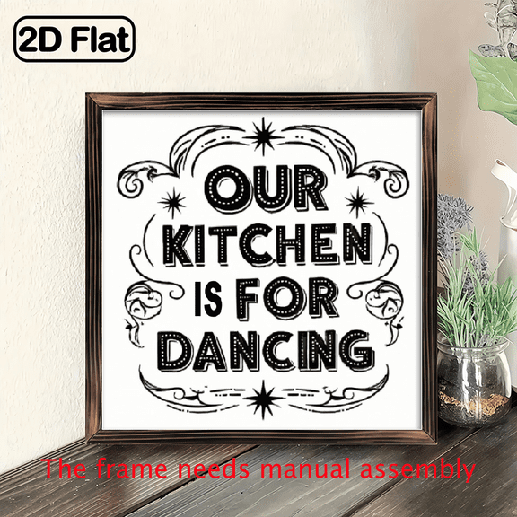 8x8 Inch Contemporary Our Kitchen is for Dancing Wooden Sign - Humorous Kitchen Decor with Black White Typography, Wood Tabletop Shelf Counter Decoration, Perfect Gift for Women, Men, Mom, Couples