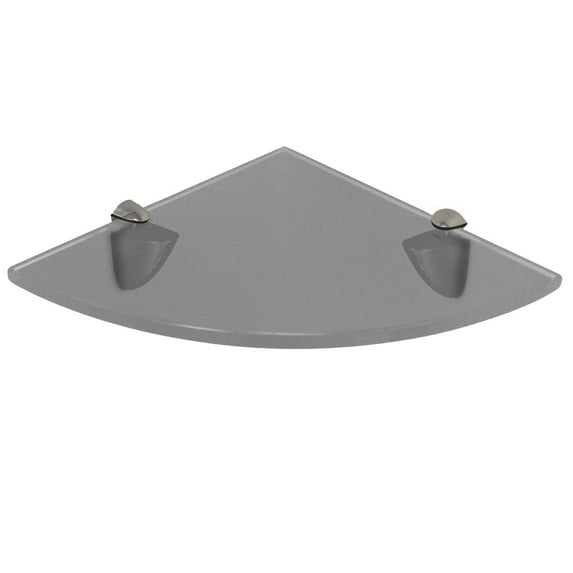 8x8 Inch Floating Glass Shelves (Corner) With Chrome Brackets-Grey