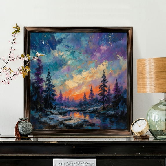 8x8 Inch Framed Wood Wall Art, Impressionistic Winter Twilight River ...