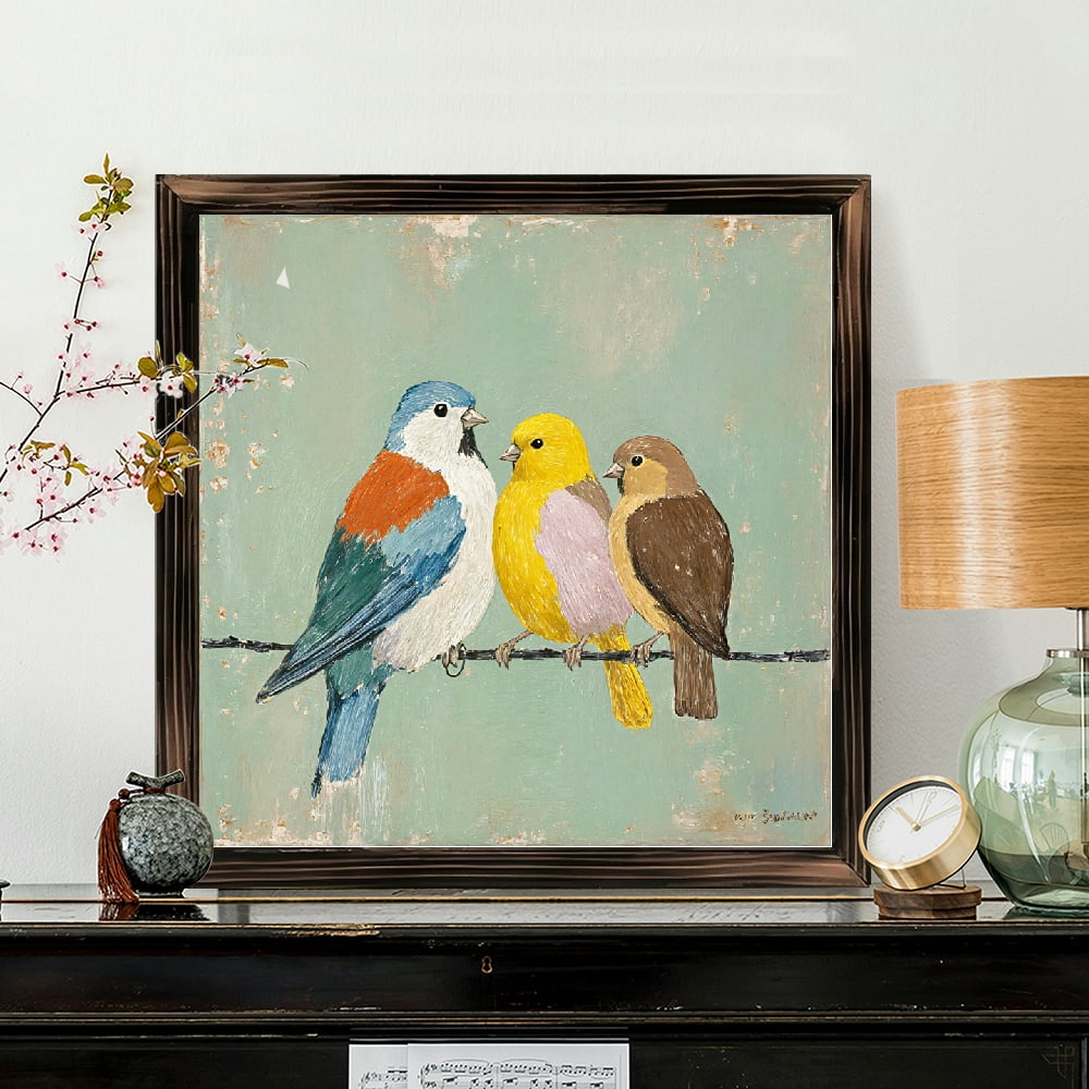 8x8 Inch Framed Wood Wall Art, Square Painting Featuring Three Colorful ...