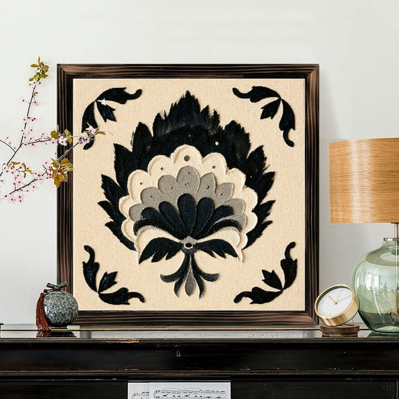 8x8 Inch Framed Wood Wall Art, Symmetrical Layered Floral Design Square Panel Decor, Textured Paper Cutout Style Wall Hanging for Living Room Bedroom 1pc