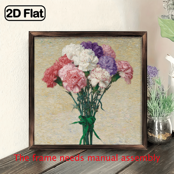 8x8 Inch Hand-Painted Style Framed Pastoral Floral Wall Art - Pink White Lavender Hydrangea Bouquet Mural Painting, Rustic Farmhouse Decor, Pink Tones, Easy Hang Country Style Panel for Bedroom