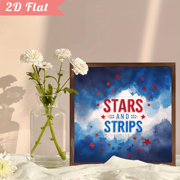 8x8 Inch Independence Day Wooden Board Print, Stars And Stripes Wall Art, Patriotic Glory Decor For Living Room, Office, Hallway, Home, Sturdy Framed Display