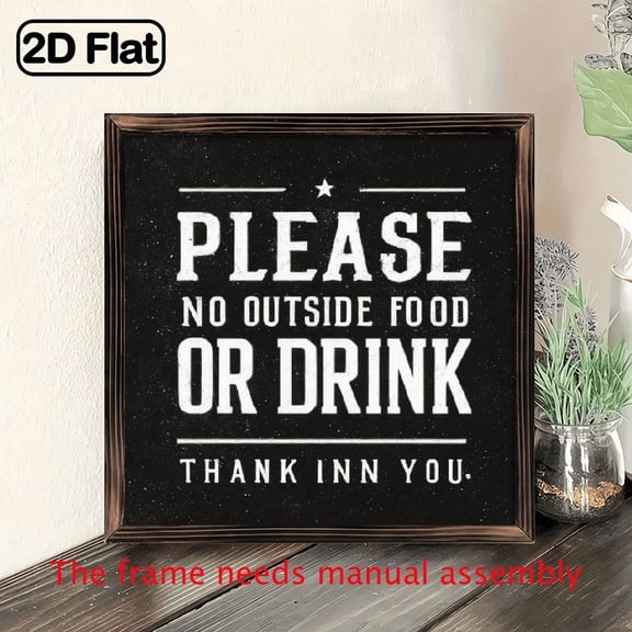 8x8 Inch Please No Outside Food or Drink Wooden Sign - Rustic Black White Decor for Caf, Bar, or Home Kitchen - Perfect Gift for Tea Lovers, Men Women, Bar Decoration English Text Sign Wooden
