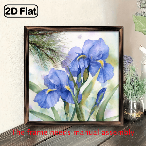 8x8 Inch Purple Iris Watercolor Wall Art - Wooden Sign with Vibrant Floral Design, Perfect for Home, Garden, or Office Decor, Horizontal Hanging, Ideal Gift for Loved Ones, Garden Decor Piece