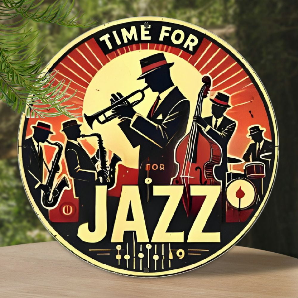 8x8 Inch Retro Jazz Music Aluminum Sign - Classic Vintage Style Round ...