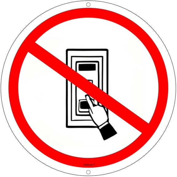 8x8 Inch Round No Button Pressing Safety Warning Sign, High-Strength Aluminum, Weather-Resistant, Fade-Resistant, Durable, White and Black for Indoor or Outdoor Use