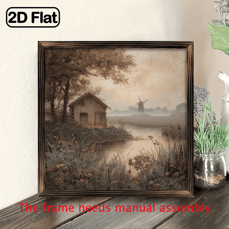8x8 Inch Rustic Farmhouse Wall Art - Framed Pastoral Mural Painting ...