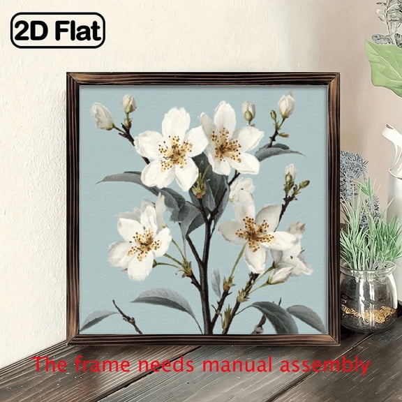 8x8 Inch Rustic Vintage White Floral Wall Art with Golden Reclaimed Wood Frame - Handcrafted Recycled Wood Home Decor for Living Room, Office, Desk - Easy Installation, Perfect Housewarming Gift