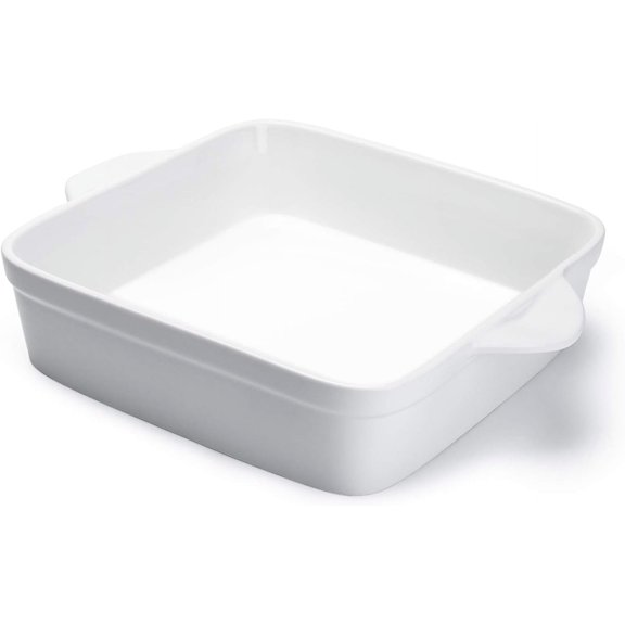 8x8 Inch Square Porcelain Baking Dish with Double Handles Non-Stick Oven Casserole Pan for Brownie Lasagna Roasting Durable Serving Cookware