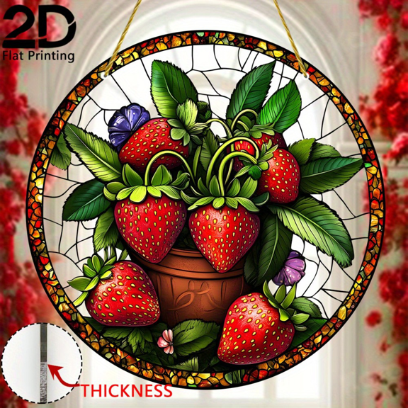 8x8 Inch Strawberry Acrylic Sun Catcher Hanging Window Art Farmhouse Home Decor Gift