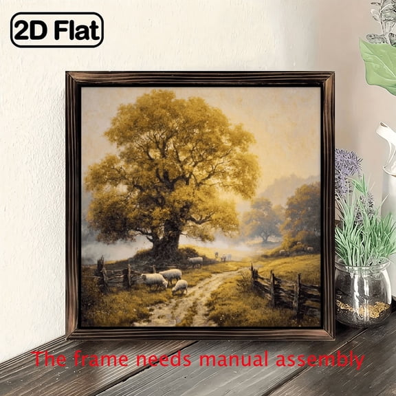 8x8 Inch Summer Wall Art with Wooden Frame - Serene Countryside Scene with Lush Greenery, Sunlit Pathway Misty Atmosphere - Perfect for Living Room, Kitchen, Bedroom, or Bathroom Decor