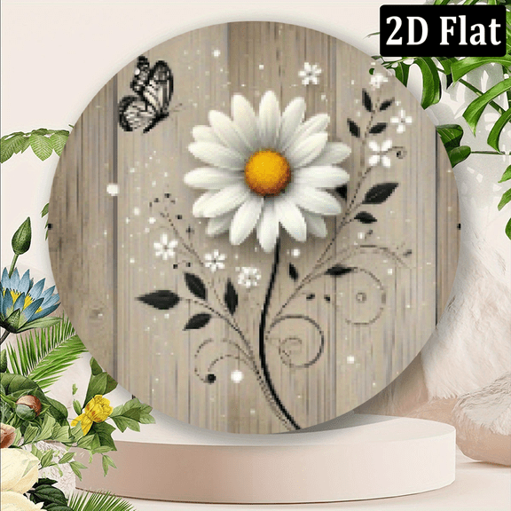 8x8 Inch Summer Wall Pediment with Wooden Frame - Floral Mountain Landscape Art, Recycled Wood Frame, Horizontal Wall Decor for Living Room, Kitchen, Bedroom, Bathroom - Mother's Day Holiday