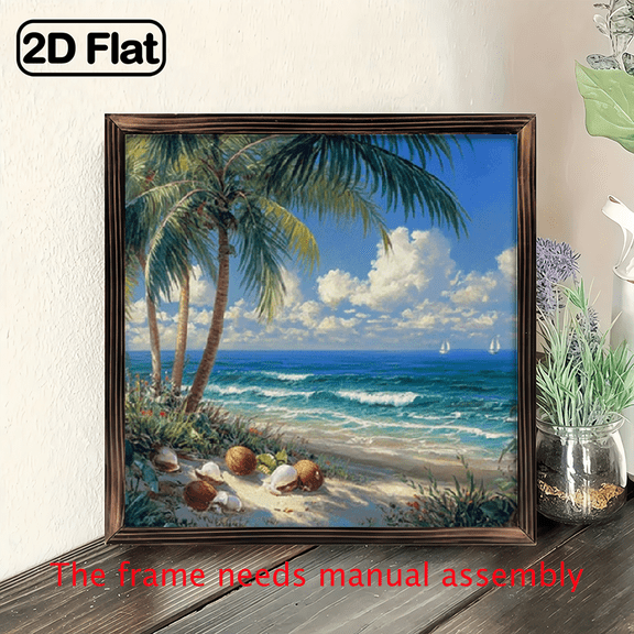 8x8 Inch Tropical Beach Scene Wooden Wall Art with Inspirational Quote - Palm Trees Ocean Waves Design, Perfect for Bedroom, Living Room, Office, or Bathroom Decor, Beach-Themed