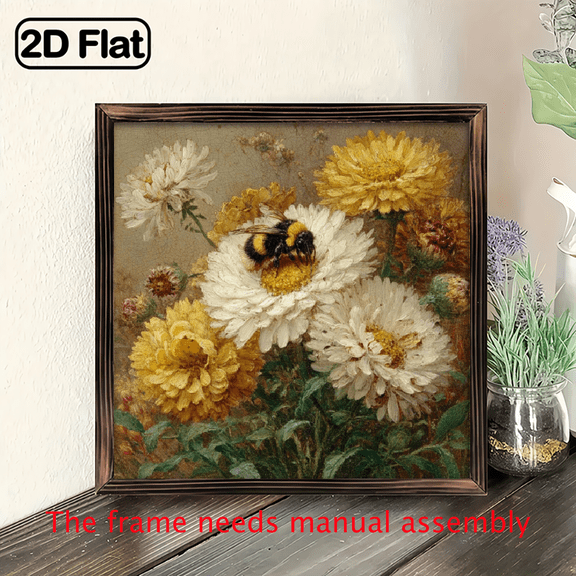 8x8 Inch Wood Framed Pastoral Wall Art - Rustic Farmhouse Mural with Horizontal Hanging, Country Style Floral Botanical Panel Painting for Bedroom, Dining Room - Winter-Themed Decoration