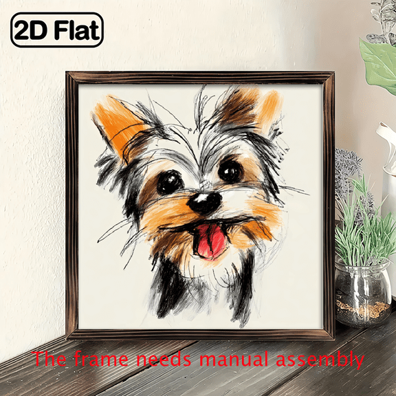 8x8 Inch Wooden Framed Dog Art Print - Charming Yorkshire Terrier Sketch with Colorful Accents, Perfect for Bathroom, Kitchen, Dining Room Decor - Ideal Gift for Family Friends, Dog Decor