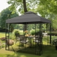 thumbnail image 1 of 8x8 Outdoor Gazebo Tent with Corner Shelves, Double Roof Patio Paviloin with Soft Fabric Top, Outdoor Sunshelter for Backyard Patio Garden Lawn, Gray, 1 of 8