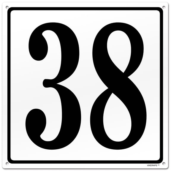8x8" Parking Lot Number 38 Sign - High-Intensity Grade Aluminum, Weatherproof, Fade-Resistant, Curbside Number, White/Black, Ideal for Outdoor and Indoor Use
