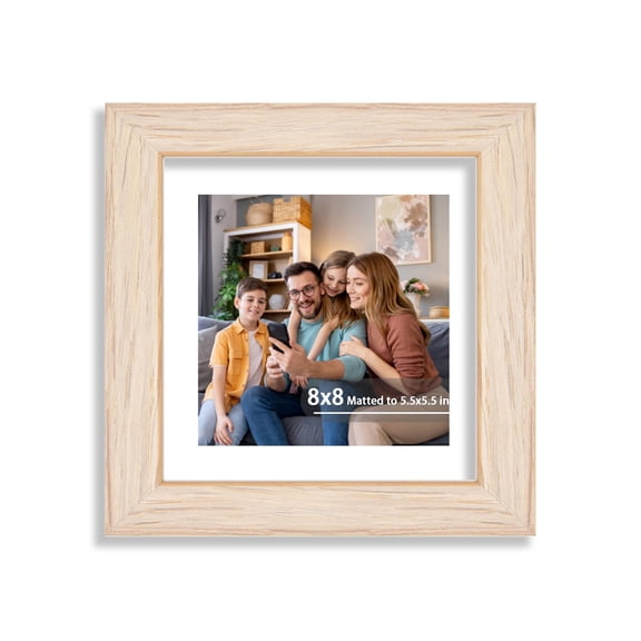 8x8 Picture Frame, Display 5.5x5.5 Picture with Mat or 8 x 8 Without Mat, Square Wood Photo Frame for Wall Mount and Tabletop Display