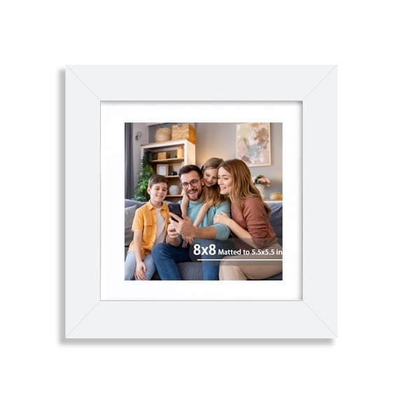 8x8 Picture Frame, Display 5.5x5.5 Picture with Mat or 8 x 8 Without Mat, Square Wood Photo Frame for Wall Mount and Tabletop Display